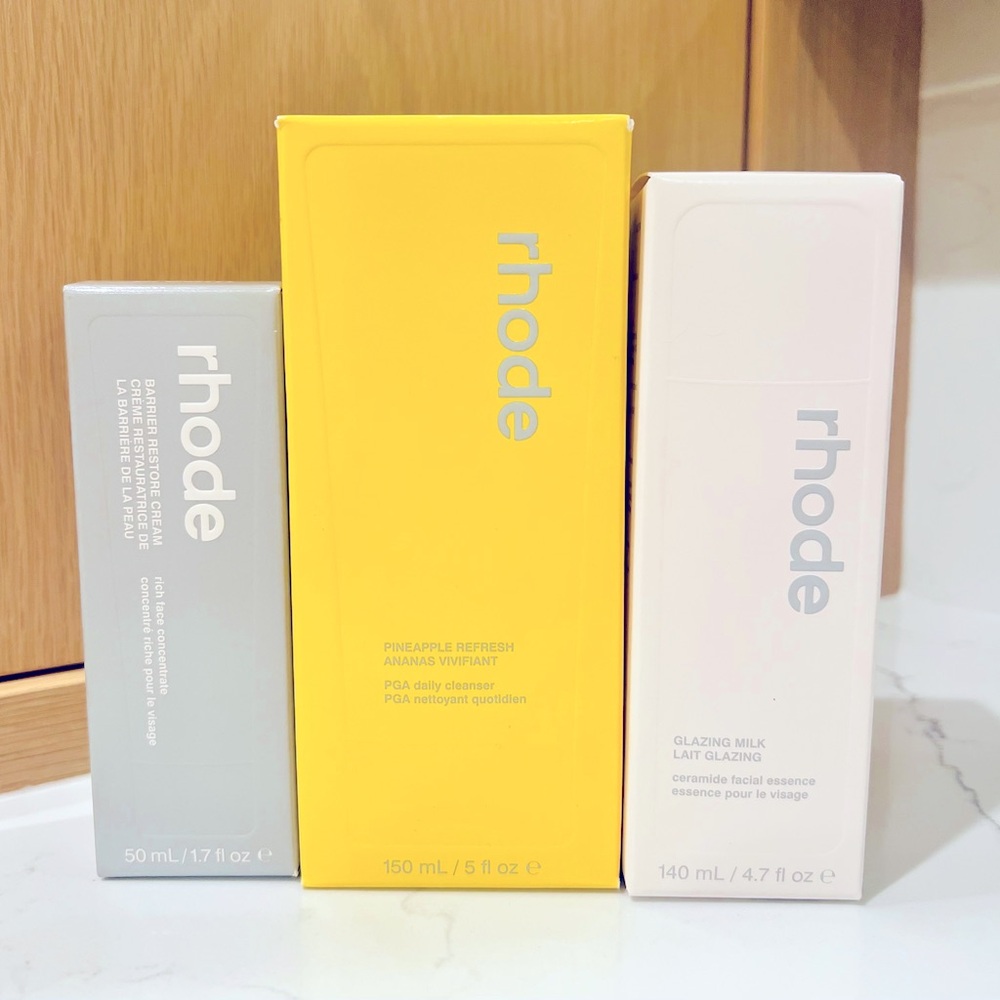 NIB rhode Barrier Restore Cream, Pineapple Refresh Cleanser and Glazing Milk